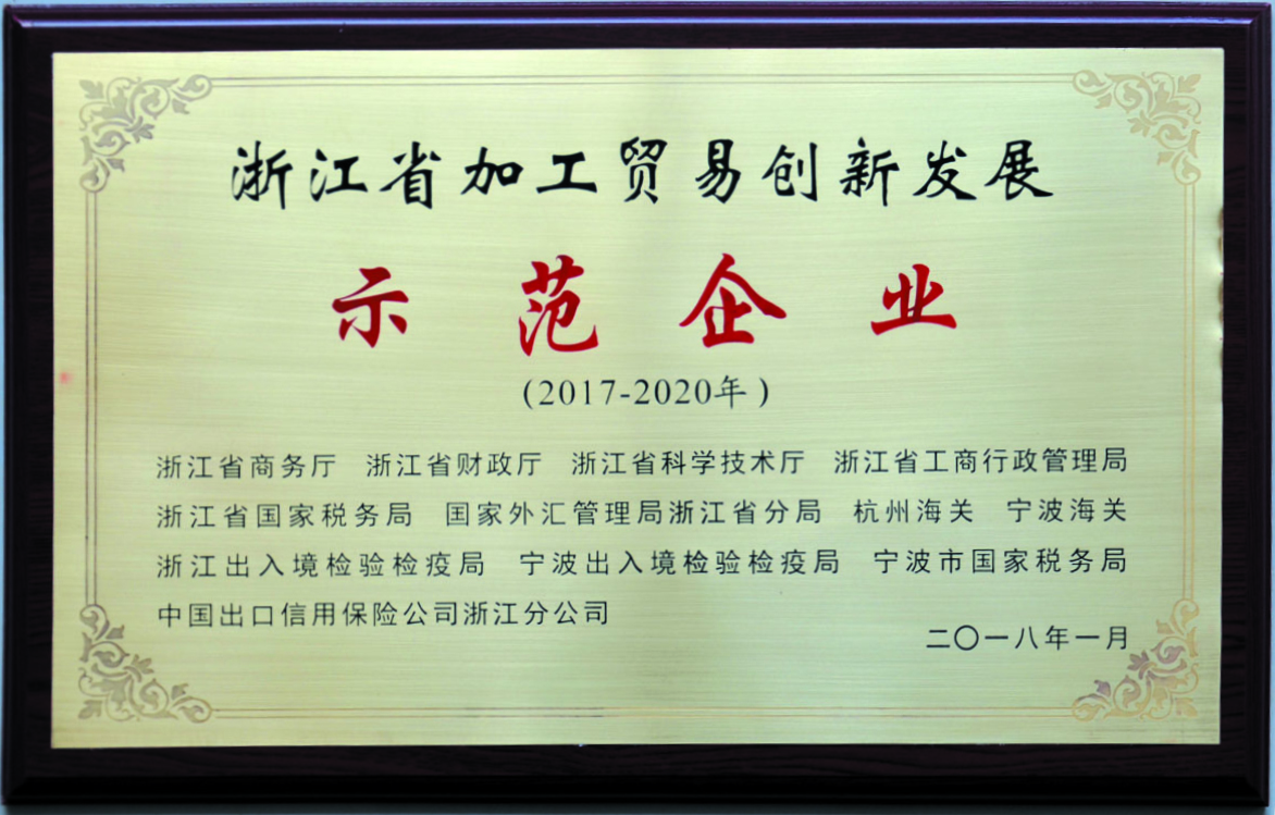 Zhejiang processing trade innovation and development demonstration enterprise